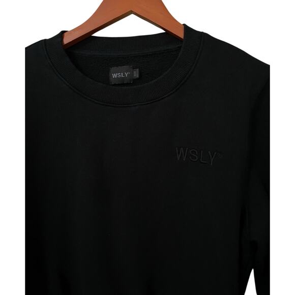 WSLY Eco Fleece Ribbed Bodice Crew Neck Sweatshirt Medium Black Crop Athleisure - Picture 7 of 13